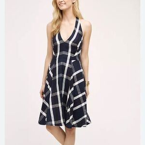 Eva Franco blue plaid halter knee length dress